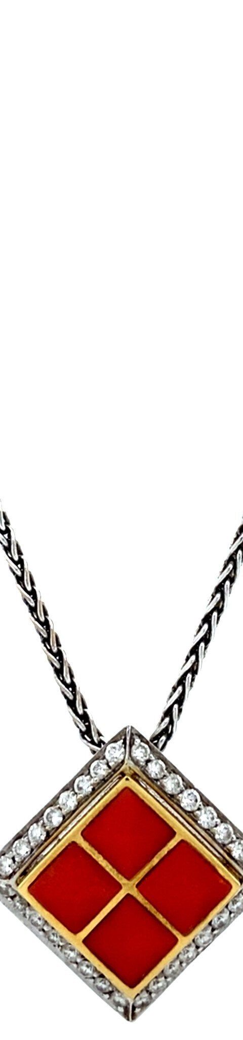 Vintage 18K White Gold Necklace with Pendant with Red Coral and Diamond